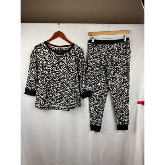 Cuddl Duds Womens Pajama Set S Black & Pink Heart Pattern - Picture 1 of 9